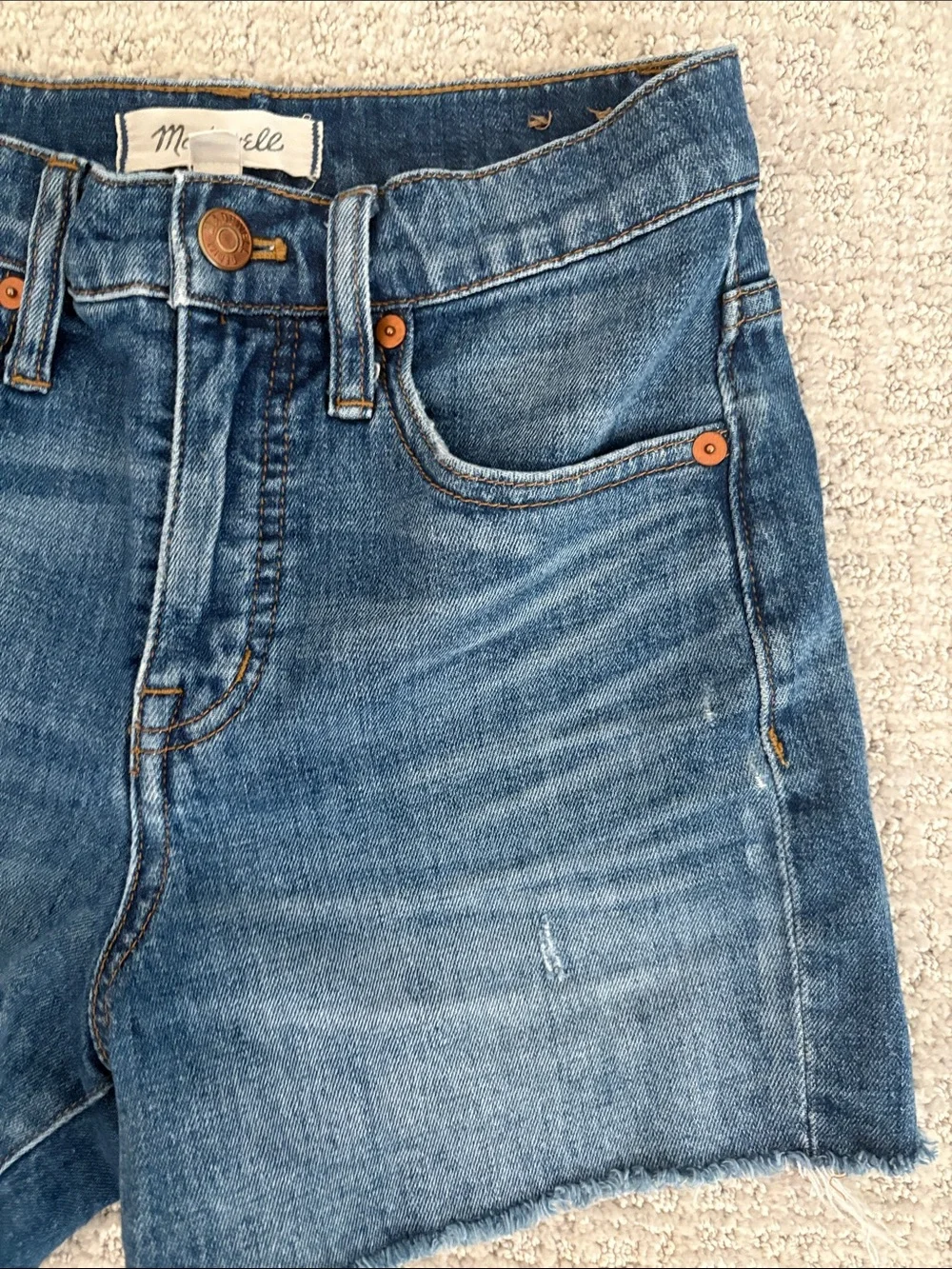 Madewell Raw-Hem High-Rise Denim Shorts — Blue Wash